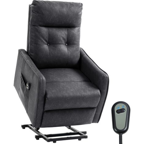 HOMCOM sillón relax reclinable eléctrico levanta personas, tapizado en cuero pu, con control remoto, resorte, reposapiés, bolsillos, gris (1/5)