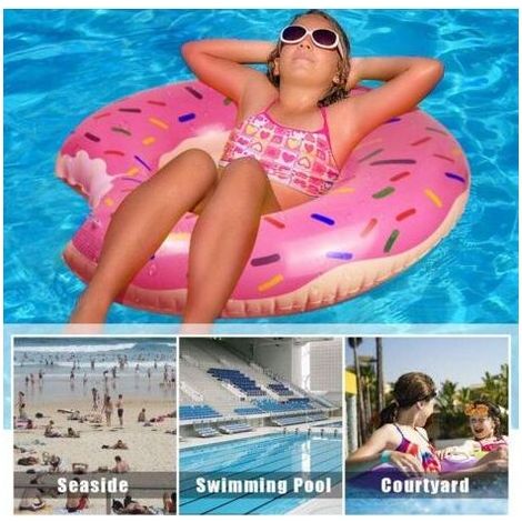 Riesige aufblasbare Erdbeer-Donut-Schwimmhilfe, ideal für Pool oder Strand im Sommer, für Erwachsene. (1/5)