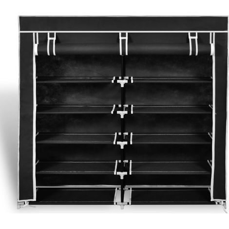 Armoire à Chaussures, Meuble Étagère de Rangement, avec housse 115 x 28 x 110cm Tissu Noir OIB9840E (1/5)