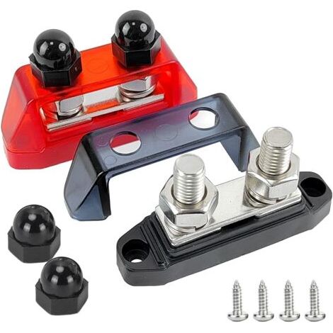 2 Pièces Bornier de Distribution D'alimentation Noir et Rouge, 12V - 48V DC Busbar, 250A Bloc de Distribution, M10 Double Goujon Terminal, pour Voiture Camion Bateau (1/5)