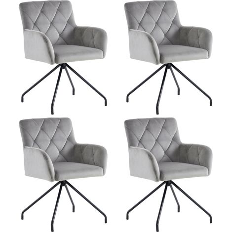 Lot de 4 chaises design velours gris clair - Motif losange, rembourrées, soutien lombaire - Pieds métal pour salon/bureau (1/5)