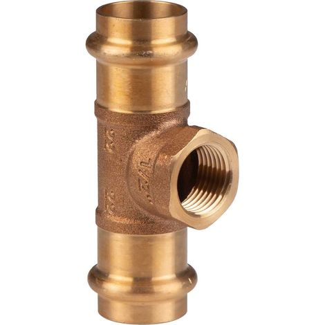 Kupfer Pressfitting T-Stück aus Rotguss 22 mm - 1/2" IG - 22 mm V+M-Kontur DVGW