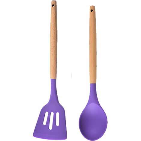 Cuchara Y Espátula De Silicona Con Mango De Madera - Resistente Al Calor - Para Cocina Doméstica - 2 Piezas (1/5)
