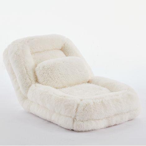 Fauteuil paresseux pliable 5 positions en tissu peluche beige pour gaming et détente (1/5)