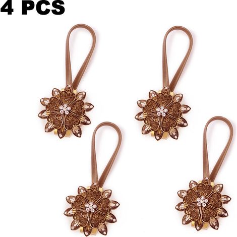 Attache Rideau Magnetique Fleur - Diametre Fleur 7 5 Cm - Longueur Ruban Extensible 25 Cm - Convient Tous Types de Rideaux - Lot de 4 (1/5)
