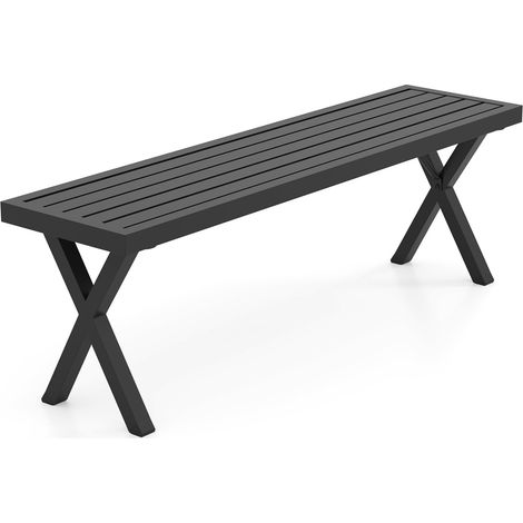COSTWAY Panca da Esterno in Metallo 138 x 36 x 46 cm, Panchina con Seduta a Listelli e Gambe a X, per Spogliatoio, Giardino, Cortile e Veranda, Capacità 360 kg, Nero (1/5)
