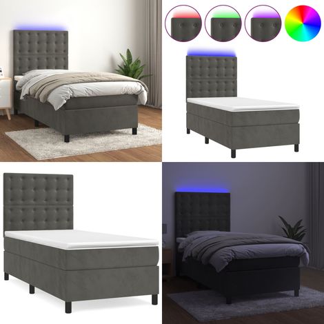 Letto a Molle con Materasso e LED Grigio Scuro 90x200cm Velluto - Materasso a molle - Letto con LED