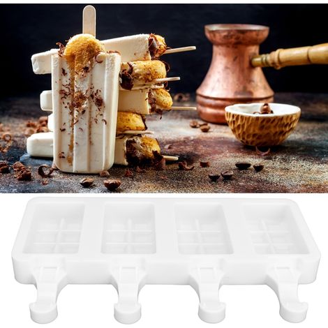 Moule à Glace Silicone 4 Cavités - Fabricant de Barres Glacées DIY - Ustensile de Cuisine