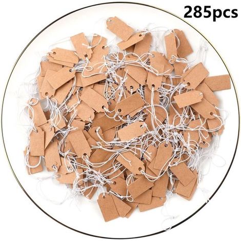 285 mini etiquetas de precio, 26 x 12 mm, con hilo elástico, para exhibir ropa y joyas, color marrón (1/5)