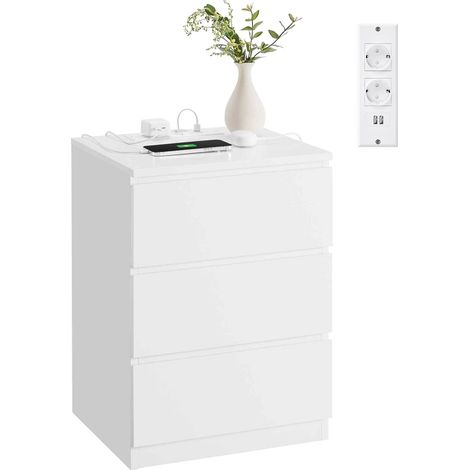 VASAGLE KAILYN Collezione - Comodino con Stazione di Ricarica, con 3 Cassetti, 2 Prese AC 2 Porte USB, per Soggiorno, Camera da Letto, Studio, Bianco Nuvola LET631W14 (1/5)