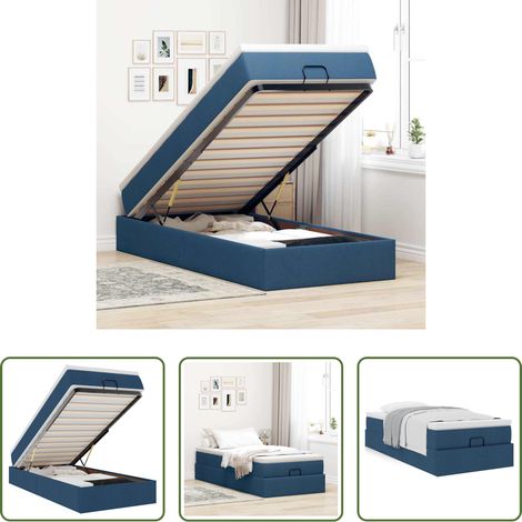 Matelas à ressorts ensachés - Cadre de lit ottoman avec matelas bleu 90x190 cm tissu (1/5)