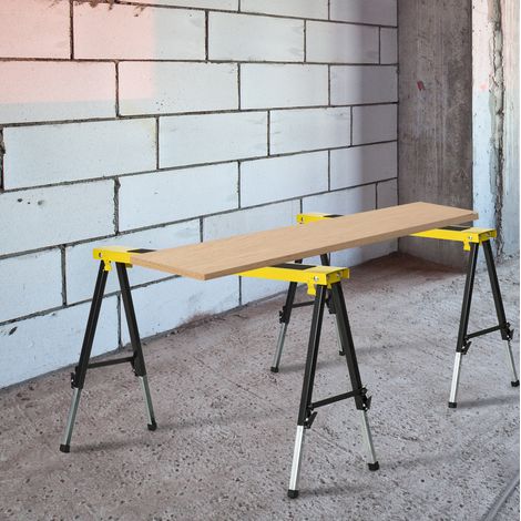 2 klappbare Sägeböcke 100x49x62-90 cm aus Stahl gelb/schwarz, rutschfest – MEUBLIV (1/5)