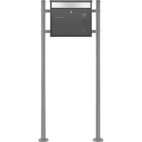 ECD Germany Design Briefkasten mit Pfosten, Standbriefkasten mit Namensschild, Briefkastenanlage, Briefkastenständer Silber 120 cm Edelstahl, Postkasten Anthrazit-Silber Edelstahl pulverbeschichtet