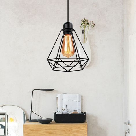 Pendant Lighting Fixture, Vintage Diamond Hanging Ceiling Lamp, Chandelier with Cage for Bedroom Living Room Kitchen Island - 1 Light