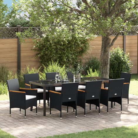 vidaXL Ensemble de salle à manger pour jardin 9 pc Noir polyrotin (1/5)
