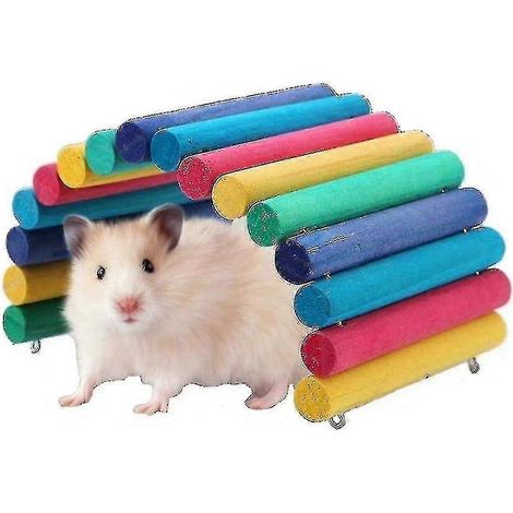 Pont en bois pour hamster, échelle suspendue arc-en-ciel incurvée, accessoires pour petits animaux, décoration pour cage et habitat, souris (1/5)