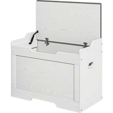 Coffre de rangement avec assise 75x40x56 cm, capacité 103 L, blanc avec coussin gris amovible (1/5)