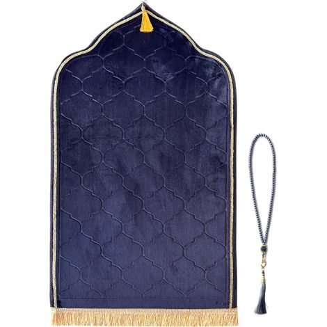 Tapis de prière en peluche douce, grand format et confortable, style tapis turc pour la prière islamique, cadeau idéal pour le Ramadan, gris et violet. (1/5)