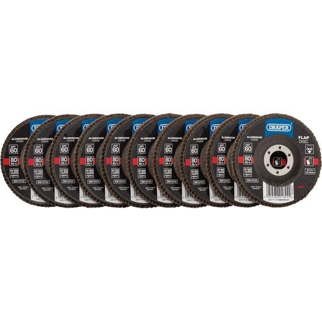 Draper Aluminium Oxide Flap Discs, 115 x 22.23mm, 60 Grit, Pack of 10