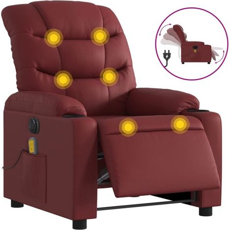 Chaise longue électrique réglable en hauteur – Fauteuil relax rouge bordeaux avec fonction massage, appui-tête et repose-pieds escamotables, idéal pour salon ou chambre (1/5)