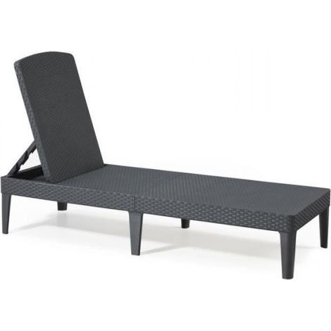 Transat Bain de soleil - Allibert by KETER – Jaipur – en résine imitation rotin tressé – gris graphite – dossier réglable