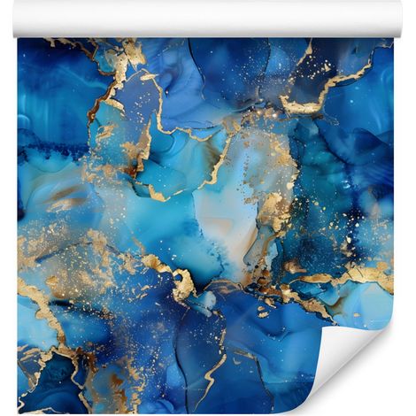 Papier peint bleu encre, turquoise et bleu marine pour salon et chambre 50x1000 cm (1/5)