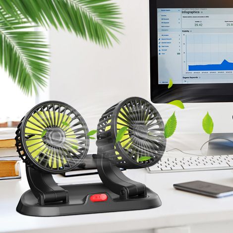 Ventilateur de voiture à double tête réglable avec connecteur allume-cigare, circulateur d'air multifonction pour véhicules 12 V (1/4)