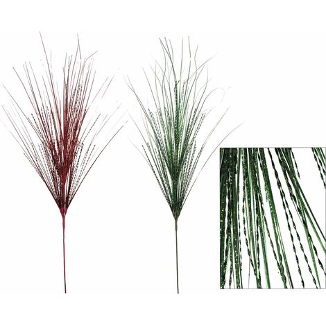 Branches festives de filaments et spirales métallisés rouge et vert, lot de 10, H. 66 cm (avec tige 104)