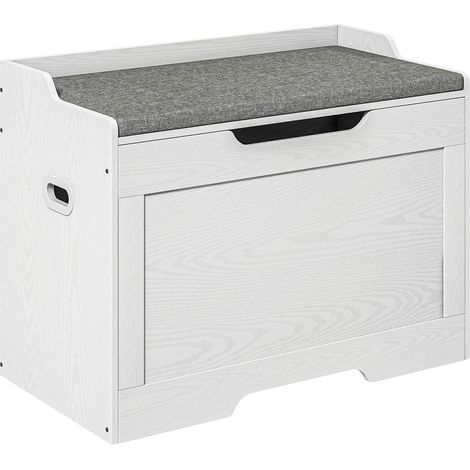 Coffre de rangement 103 L banc avec charnière de sécurité et coussin d'assise blanc