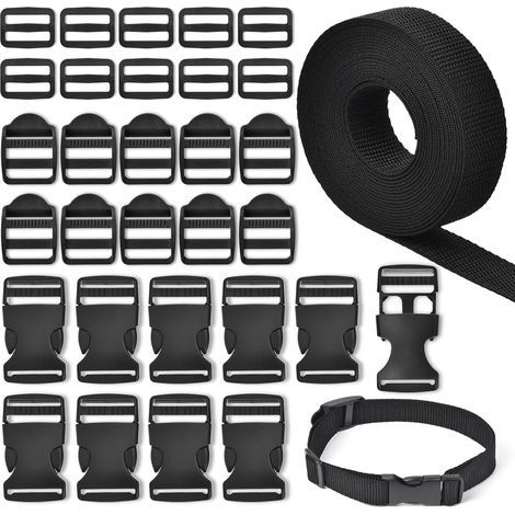 10 m Rucksackgurt (30 mm breit) und 30 Stück Kunststoffschnallen als Gurtverschlüsse für Rucksäcke, Bastelarbeiten, Zelte, Kinderrucksäcke und Hundehalsbänder (1/5)