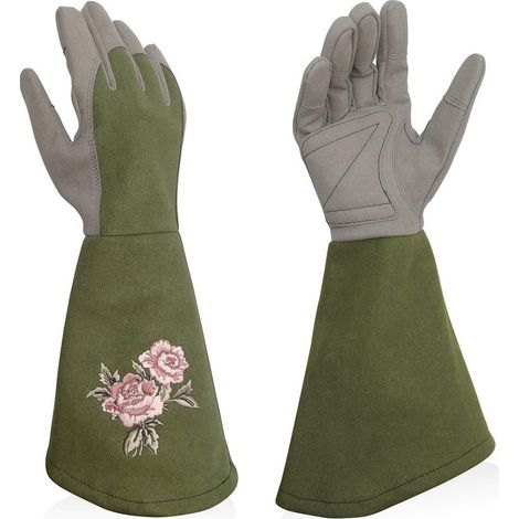 Gants de taille de rosiers - gants de travail - outils de jardinage - gants - Gants anti-épines - Gants de jardin brodés - Verts (1/5)