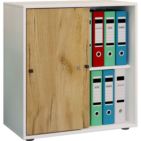 Mobile ufficio VCM con 2 scomparti moderno armadietto con porte scorrevoli Dimensioni ca. L. 70 x A. 73 x T. 37 cm – Scomparto Lona 2 (bianco / rovere miele)