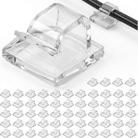 60 Pieces of Cable Clips, Self-Adhesive Cable Organizer, Waterproof Adhesive Backing, Cable Management, Cable Fixing for Home and Office, Transparent (1/5)