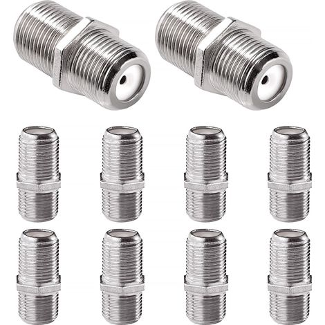 10 Pièces Coupleur de Type F, Connecteur F, Câble Satellite Femelle à Femelle Coupleur Changeur de Genre, pour Câble Coaxial D'antenne TV Satellite, Argent (1/5)