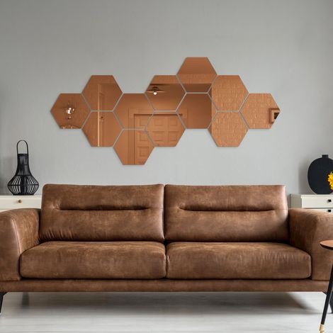 12 stickers miroirs hexagonaux rose or - Autocollants stickers adhésifs effet miroir (1/5)