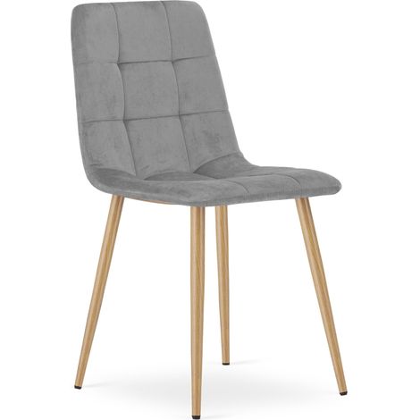 Silla Kara - terciopelo gris claro / patas de roble x 1 (1/5)