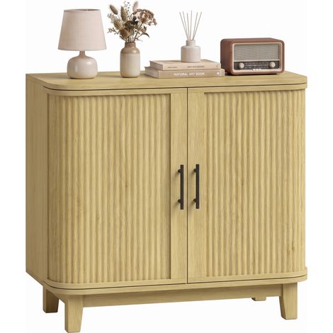 Sideboard Buffet Cabinet, Two Curved Doors, 80 x 40 x 72.5 cm, Oak (1/5)