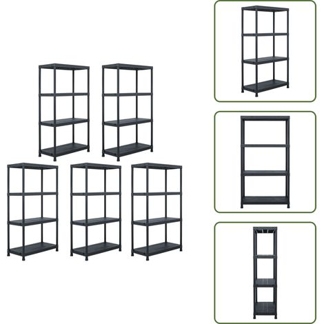 The Living Store Lagerregale 5 Stk. Schwarz 60 x 30 x 138 cm Kunststoff - Kunststoffregal (1/5)