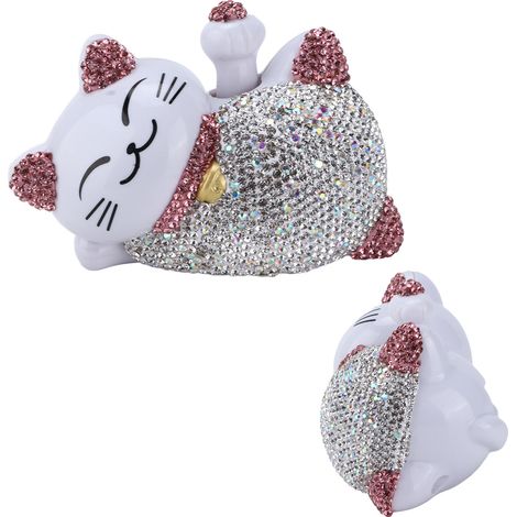 Figurine porte-bonheur chat de la fortune, décoration intérieure de voiture avec strass, ornement universel pour console centrale et tableau de bord, rose (1/5)