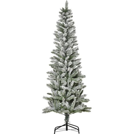 Sapin enneigé 180 cm ignifugé aux branches fournies et base pliable. Aspect hivernal réaliste créer une décoration de Noël douce et élégante.