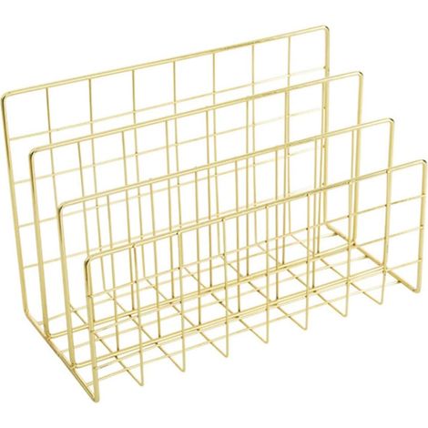 Porte Revues de Bureau, 3 Fentes Porte Documents en Métal, Porte-Lettres en Métal Pour Documents Bureau à Domicile, CD, Livres, Journaux, Doré (1/5)