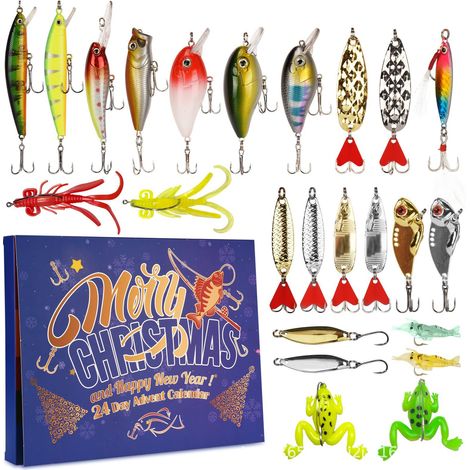 Aktion: Neuer Angel-Adventskalender, Weihnachts-Countdown – 24-Tage-Angelköder-Set für erwachsene Angler, Männer, Teenager, Jungen – Weihnachtsüberraschungsgeschenk 2024 (1/5)