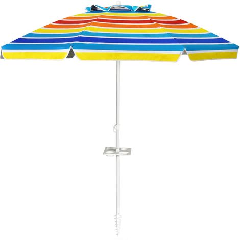 Parasol de plage inclinable 2,2 m avec porte-gobelet pratique et protection solaire upf50 en polyester multicolore