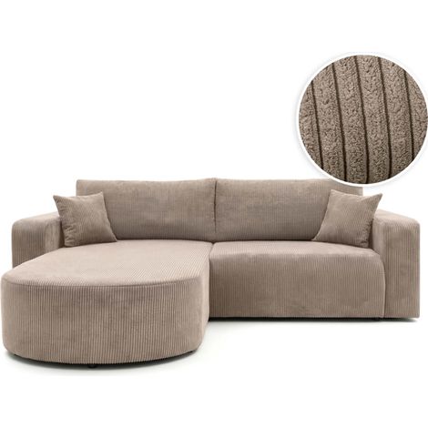 Canapé d'angle compact réversible et convertible 4 places KIARA en velours côtelé - Taupe (1/5)