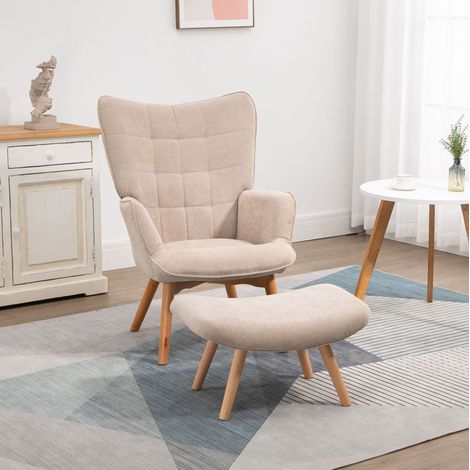 Poltrona bergère con poggiapiedi, effetto corduroy, beige HAVRYA (1/3)