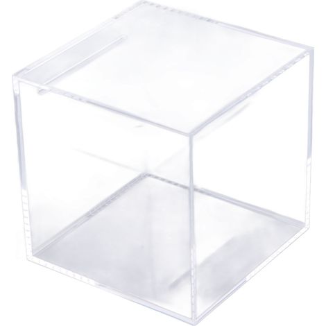 12 cm großes, transparentes Acryl-Sparschwein in Würfelform, staubdicht, zum Aufbewahren und Sparen von Geld. (1/4)