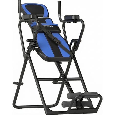 SPORTNOW tabla de inversión plegable 3 en 1 con dominadas y flexiones, altura ajustable, ángulos 20° 40° 60°, soporte lumbar, tobillo bloqueo, azul