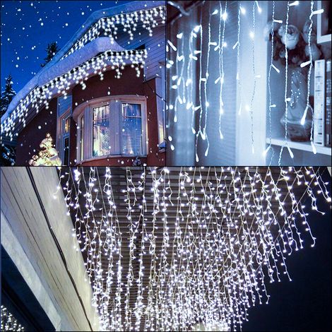 SWANEW 10m 200 Catenette per pioggia di pioggia di ghiaccio a LED coni ghiacciati di natalizia lampada a catena a catena tenda leggera festa ip44 all'esterno all'interno di bianco freddo (1/5)