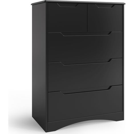 Bealife Commode Chambre 5 Tiroirs Meuble Rangement Chambre Salon Porche Poignée Intégrée Dispositif Anti-trébuchement Noire