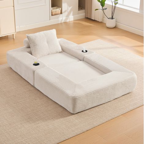 FloraGrace Canapé modulable en cordon beige, 122 x 98 x 80 cm, convertible, poche latérale, pour salon et chambre (1/5)